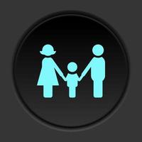 foncé bouton icône famille. bouton bannière rond badge interface pour application illustration sur assombrir Contexte vecteur