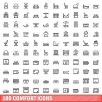 100 confort Icônes ensemble, contour style vecteur