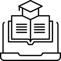 en ligne éducation contour vecteur icône l'obtention du diplôme casquette pose sur livre ligne icône