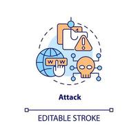 attaques concept icône. social ingénierie. numérique terrorisme. vol personnel Les données abstrait idée mince ligne illustration. isolé contour dessin. modifiable accident vasculaire cérébral vecteur