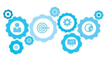 connecté engrenages et vecteur Icônes pour la logistique, service, expédition, distribution, transport, marché, communiquer concepts. analytique, cercle équipement bleu icône ensemble sur blanc Contexte