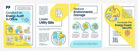 énergie Audit dans Bureau bleu et Jaune brochure modèle. enregistrer pouvoir. brochure conception avec linéaire Icônes. modifiable 4 vecteur mises en page pour présentation, annuel rapports