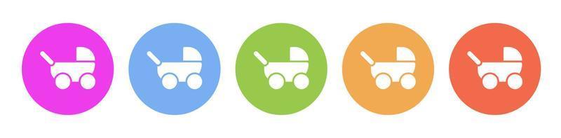 multi coloré icône bébé poussette. bouton bannière rond badge interface pour application illustration sur blanc Contexte vecteur