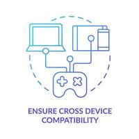 assurer traverser dispositif compatibilité bleu pente concept icône. gadget conformité. jeu consoles. numérique abstrait idée mince ligne illustration. isolé contour dessin vecteur