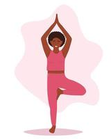 peau foncée africain femme Est-ce que yoga, méditer. vecteur plat graphique.