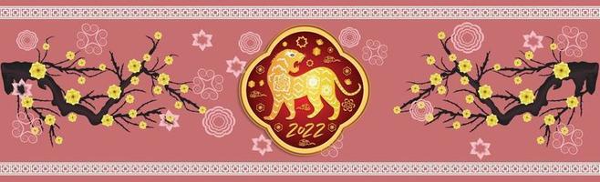 bonne année chinoise 2022 - année du tigre. modèle de conception de bannière de nouvel an lunaire. vecteur