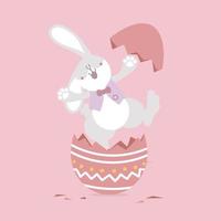 joyeuses fêtes de pâques avec lapin animal de compagnie et oeuf, couleur pastel, personnage de dessin animé d'illustration vectorielle plane vecteur