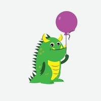 marrant dessin animé, mignonne dinosaure avec des ballons carte. vecteur