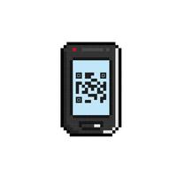 noir téléphone avec code à barre dans pixel art style vecteur