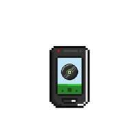 noir téléphone avec disque sur écran dans pixel art style vecteur
