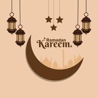 ramadan kareem ou eid mubarak fond plat et lanterne vecteur