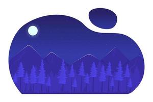 Montagne forêt illuminé par clair de lune 2d vecteur isolé place illustration