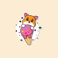 mignonne chien et la glace crème kawaii style vecteur