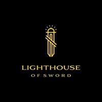 phare logo conception. combinaison de phare avec épée logo vecteur
