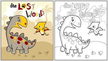 marrant dinosaures dessin animé vecteur, coloration page ou livre vecteur