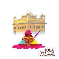 illustration de holi heureux avec tample doré et seau de couleur vecteur