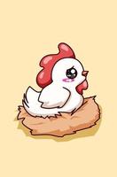 illustration de dessin animé mignon poule blanche heureuse vecteur