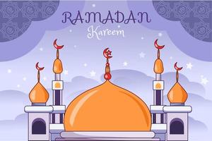 illustration de dessin animé de mosquée pourpre or ramadan kareem vecteur