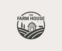 ferme maison logo. vache et champ pour Naturel ferme des produits. vecteur illustration.