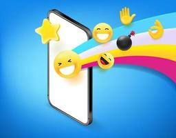 smartphone moderne avec arc-en-ciel et différents emoji. en utilisant le concept de médias sociaux vecteur