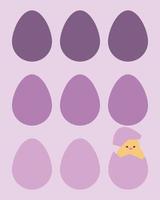 minimaliste vecteur illustration de neuf monochrome violet Pâques des œufs et une poulet