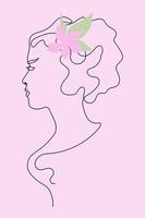 dessin de une femme avec une fleur dans profil dans un ligne style. vecteur