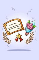 certificat, bouquet de fleurs et illustration de la médaille vecteur