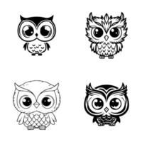 mignonne kawaii hibou collection ensemble main tiré illustration vecteur