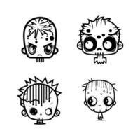 mignonne kawaii zombi tête collection ensemble main tiré illustration vecteur
