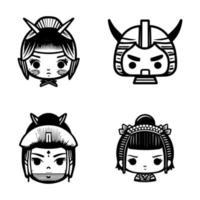 audacieux et captivant main tiré collection ensemble de mignonne Japonais samouraï guerriers, mettant en valeur courage, force, et culturel patrimoine vecteur