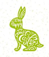 content Pâques. moderne caractères inscrit dans le silhouette de une lapin. ethnique floral motifs. pour autocollants, affiches, cartes postales, conception éléments vecteur