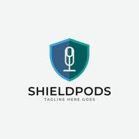 Podcast logo conception modèle avec bouclier forme. vecteur