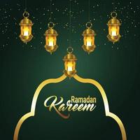 ramadan kareem ou eid mubarak célébration fond avec lanterne dorée arabe vecteur