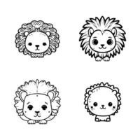 adorable anime Lion tête collection ensemble, avec mignonne et détaillé main tiré des illustrations dans ligne art style. parfait pour enfants' des produits et dessins vecteur