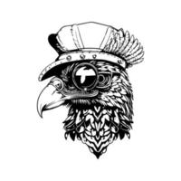 Aigle portant steampunk chapeau ligne art main tiré illustration vecteur