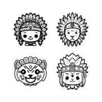 rugir avec Mignonnerie. notre kawaii Lion tête portant Indien chef accessoires collection est ici. main tiré avec aimer, ces des illustrations sont Bien sur à ajouter une espiègle toucher à votre projet vecteur