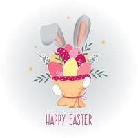 content Pâques. bouquet de Pâques œufs, fleurs avec lapin oreilles. vecteur