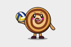 personnage de dessin animé mignon biscuits jouant au volley-ball vecteur