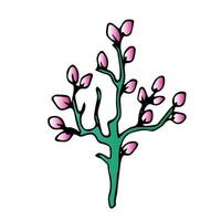 belle fleur, brindille de printemps avec des feuilles, objet vectoriel floral dans un style doodle, dessin à la main de fleurs, isoler sur fond blanc.