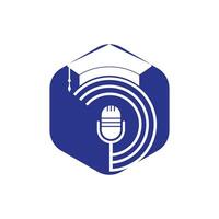 conception de symbole d'icône de logo de podcast diplômé. concept de logo de podcast d'éducation. vecteur