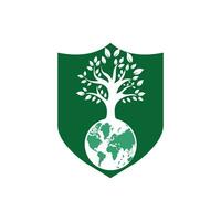 modèle de conception de logo vectoriel arbre globe. planète et symbole ou icône écologique.