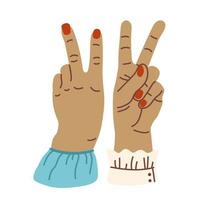 main geste. femelle femme les doigts spectacles main faire des gestes paix, force lutte, la victoire symbole, lettre v dans signe langue, nombre deux ou seconde vecteur