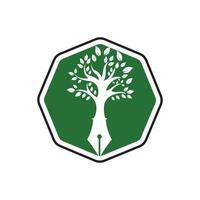 modèle de conception de logo vectoriel stylo arbre. concept de logo écrivain et nature.