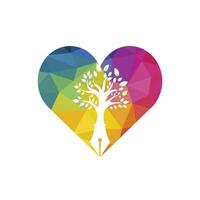 modèle de conception de logo vectoriel stylo arbre. concept de logo d'amour et de nature d'écrivain.