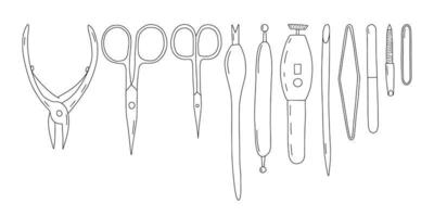 vecteur manucure équipements ensemble. main tiré différent sortes de manucure et pédicure outils ensemble.