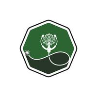 création de logo vectoriel de stéthoscope de santé. stéthoscope avec dessin vectoriel d'icône d'arbre.