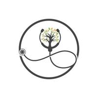 création de logo vectoriel de stéthoscope de santé. stéthoscope avec dessin vectoriel d'icône d'arbre.