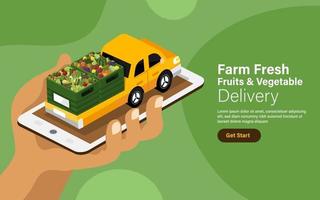 illustration vectorielle concept service de livraison de fruits et légumes en ligne. vecteur