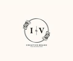 initiale iv des lettres main tiré féminin et floral botanique logo adapté pour spa salon peau cheveux beauté boutique et cosmétique entreprise. vecteur