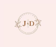 initiale jd des lettres magnifique floral féminin modifiable premade monoline logo adapté pour spa salon peau cheveux beauté boutique et cosmétique entreprise. vecteur